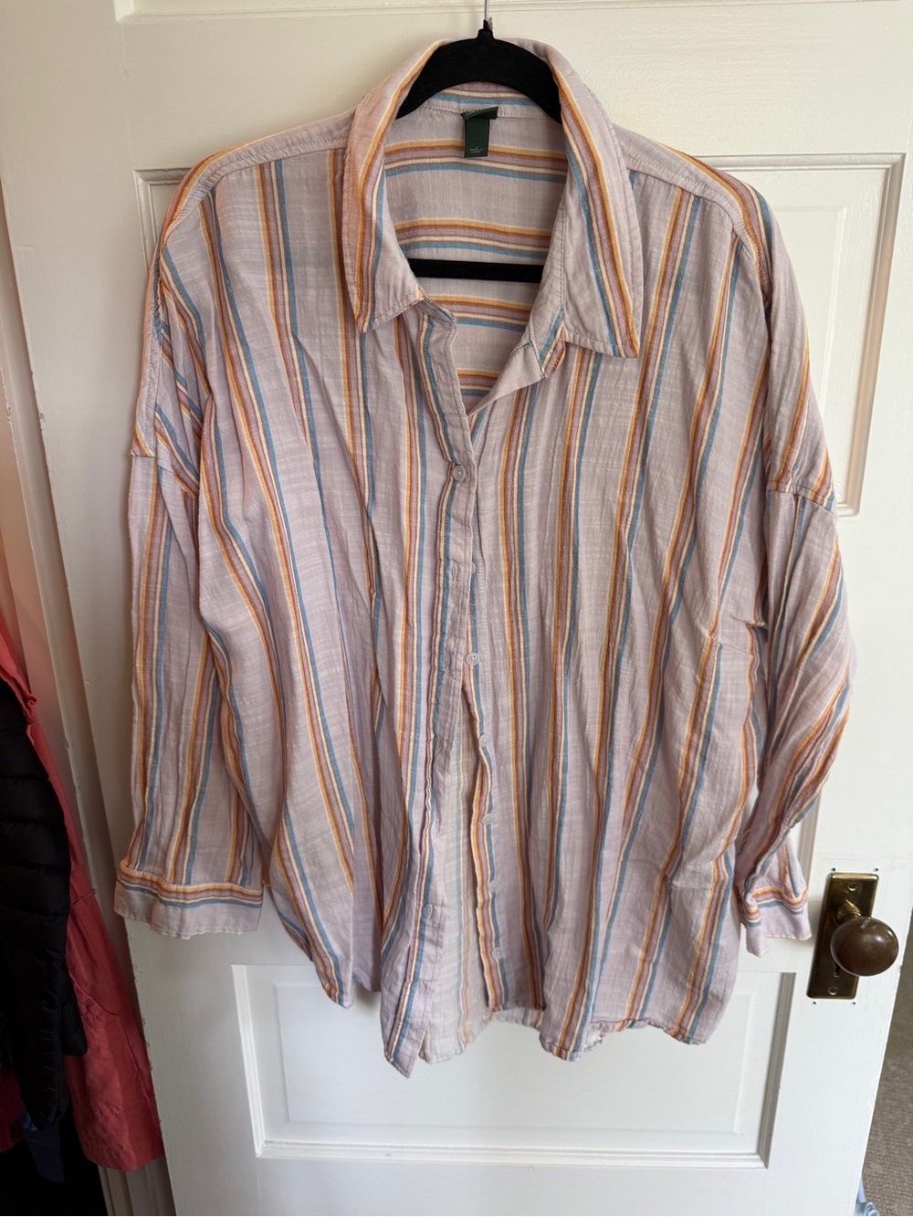 wild fable Striped Button-Down Shirt in Blue, Orange, Tan